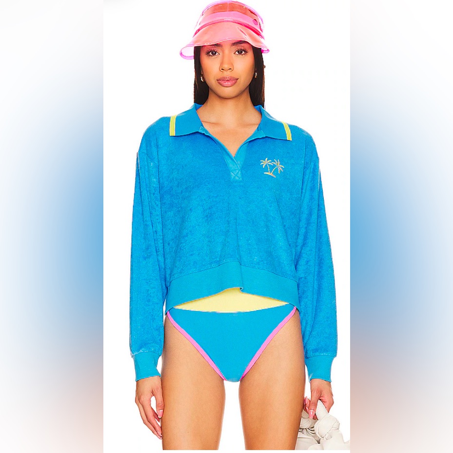 Beach Riot Martina Polo Top In Caribbean Blue Large